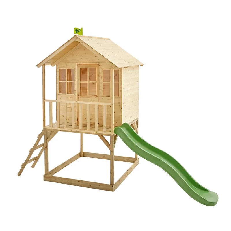 Cabane enfant sur pilotis avec toboggan vert pomme - bois FSC® - COLLINE