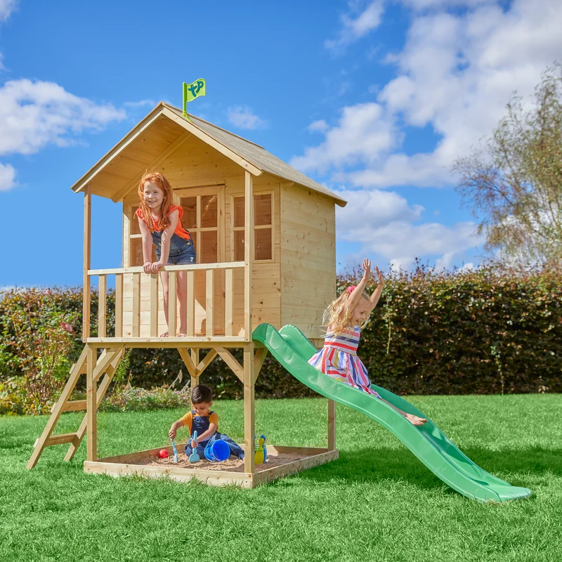 Cabane enfant sur pilotis avec toboggan vert pomme - bois FSC® - COLLINE