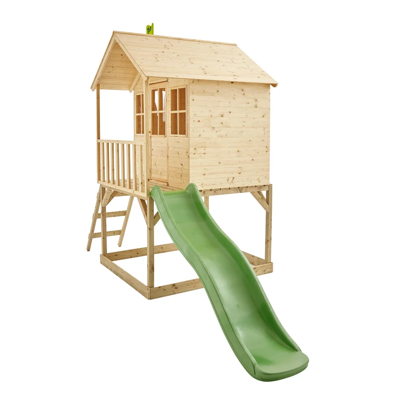 Cabane enfant sur pilotis avec toboggan vert pomme - bois FSC® - COLLINE