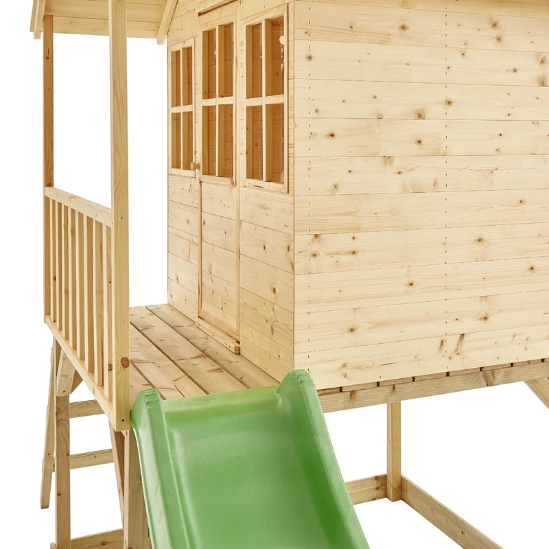 Cabane enfant sur pilotis avec toboggan vert pomme - bois FSC® - COLLINE