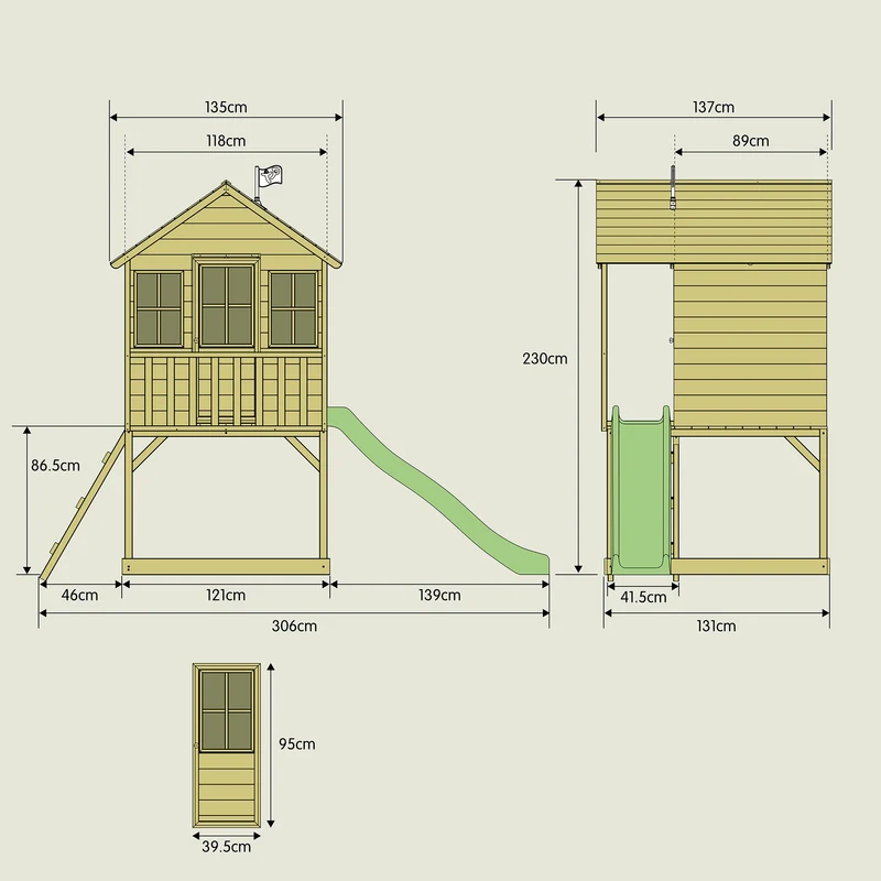 Cabane enfant sur pilotis avec toboggan vert pomme - bois FSC® - COLLINE