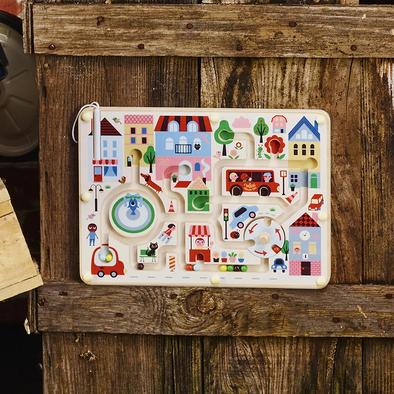 Vilac - Labyrinthe magnétique en bois - Ma petite ville - 2 ans+