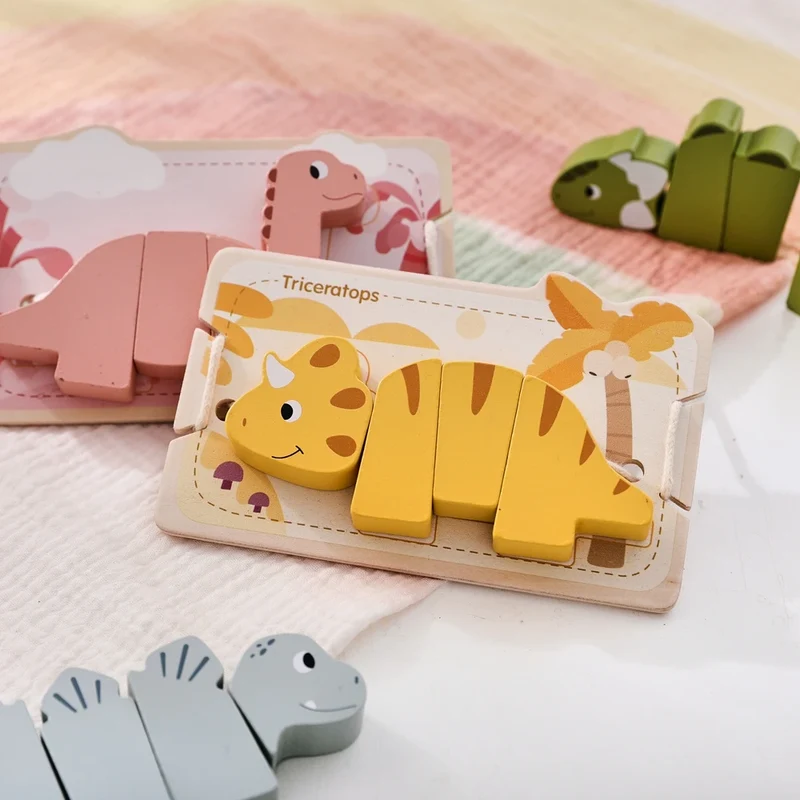 Puzzle d'enfilage de dinosaures Montessori : le jeu éducatif parfait !