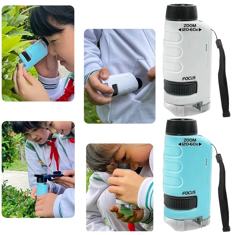 🔬 Microscope de Poche Portable pour Enfants – Grossissement jusqu'à 120x