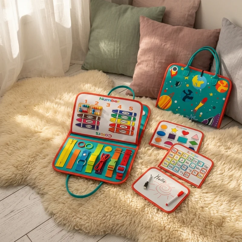 🎒 Busy Board Éducatif 7-en-1 – Jouet Sensoriel pour Tout-Petits