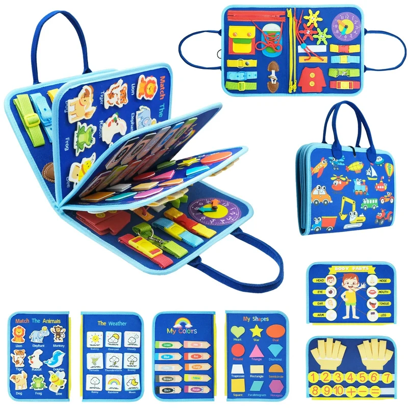 🎒 Busy Board Éducatif 7-en-1 – Jouet Sensoriel pour Tout-Petits