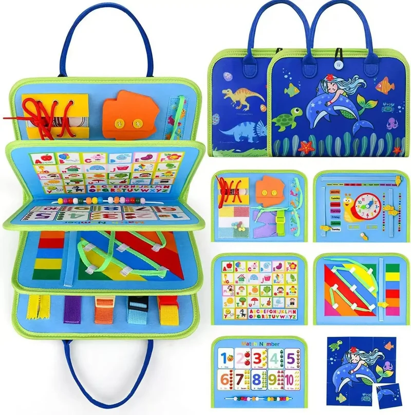 🎒 Busy Board Éducatif 7-en-1 – Jouet Sensoriel pour Tout-Petits