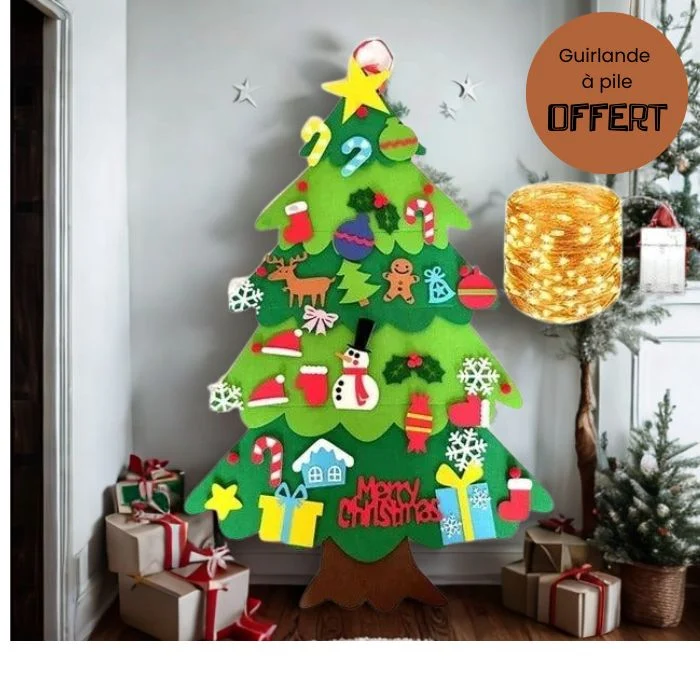 Grand Sapin de Noël en Feutrine – 95 cm + Décos + Guirlande Offerte
