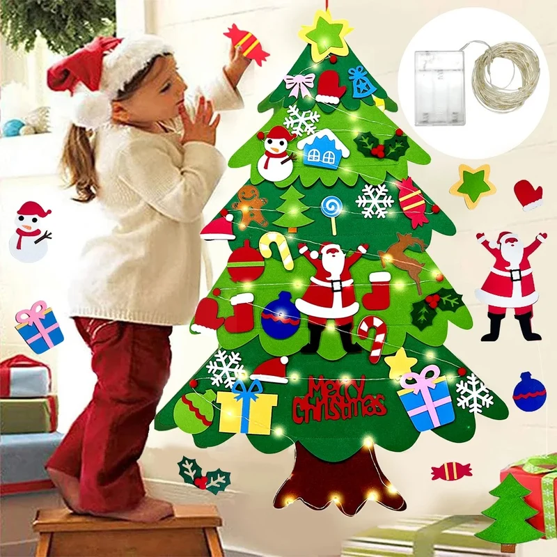 Grand Sapin de Noël en Feutrine – 95 cm + Décos + Guirlande Offerte