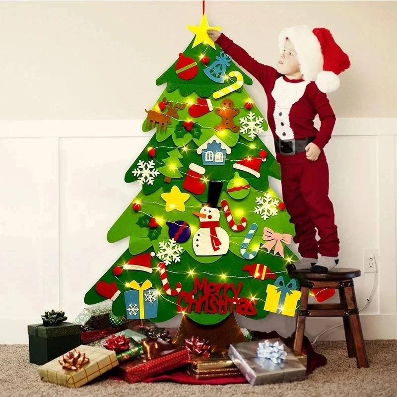 Grand Sapin de Noël en Feutrine – 95 cm + Décos + Guirlande Offerte
