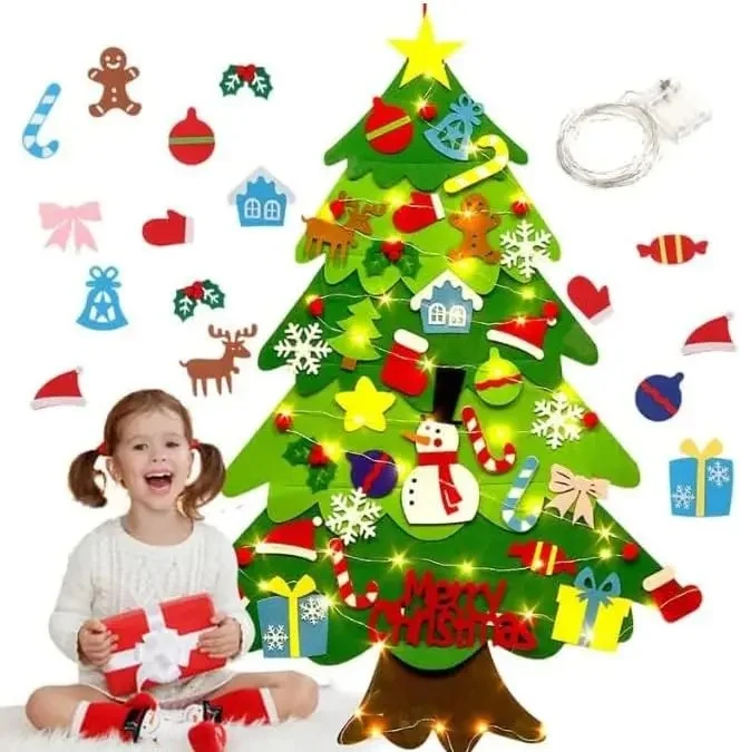 Grand Sapin de Noël en Feutrine – 95 cm + Décos + Guirlande Offerte