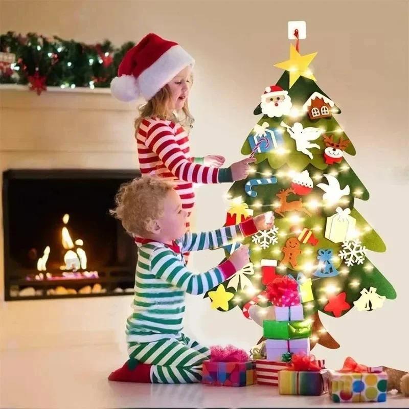 Grand Sapin de Noël en Feutrine – 95 cm + Décos + Guirlande Offerte