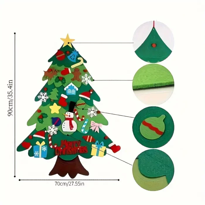 Grand Sapin de Noël en Feutrine – 95 cm + Décos + Guirlande Offerte