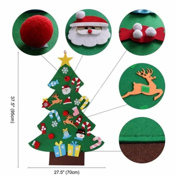 Grand Sapin de Noël en Feutrine – 95 cm + Décos + Guirlande Offerte