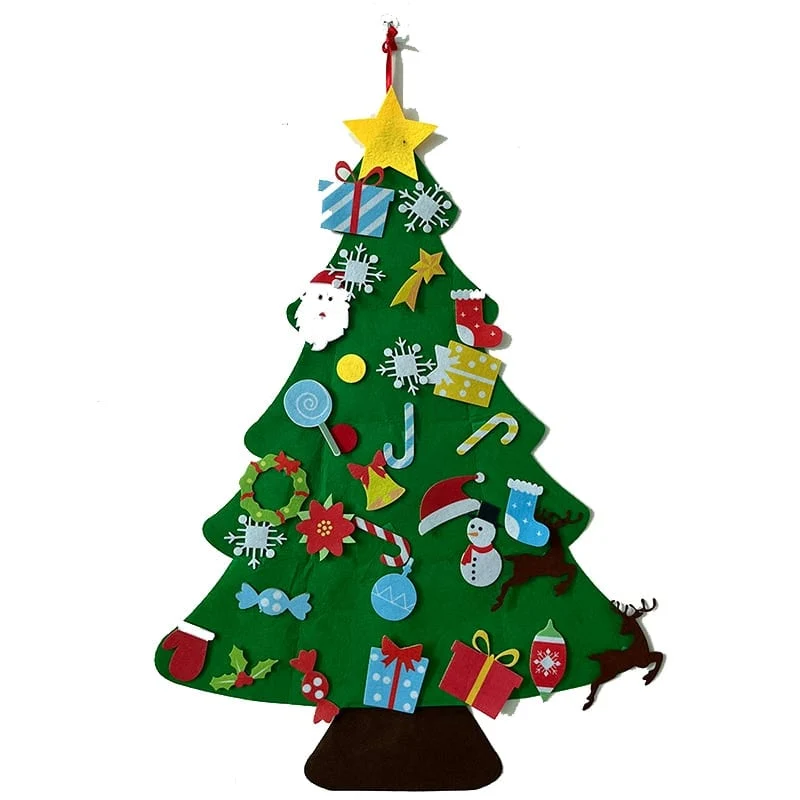 Grand Sapin de Noël en Feutrine – 95 cm + Décos + Guirlande Offerte