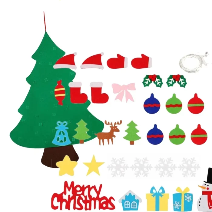 Grand Sapin de Noël en Feutrine – 95 cm + Décos + Guirlande Offerte