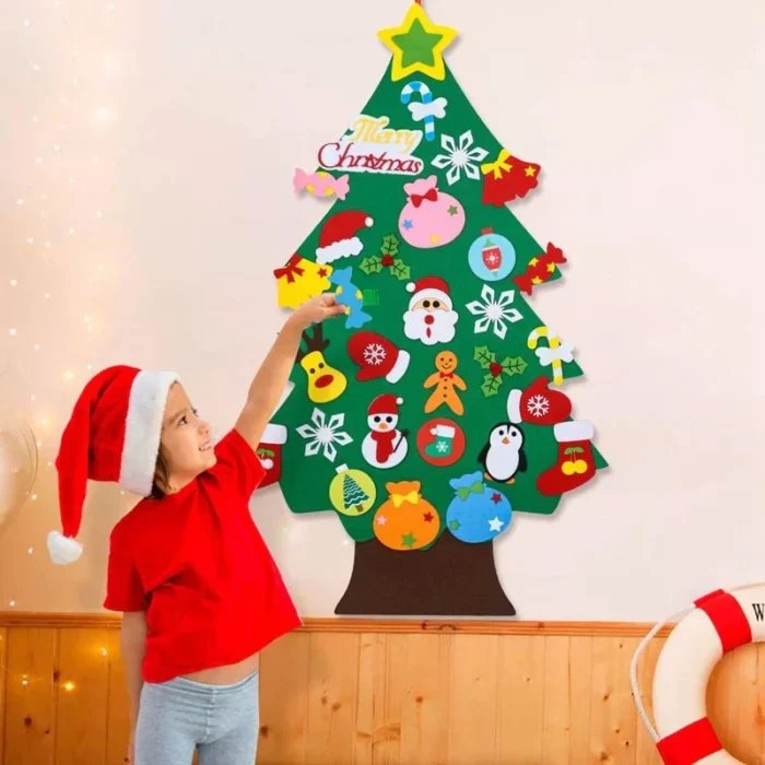 Grand Sapin de Noël en Feutrine – 95 cm + Décos + Guirlande Offerte