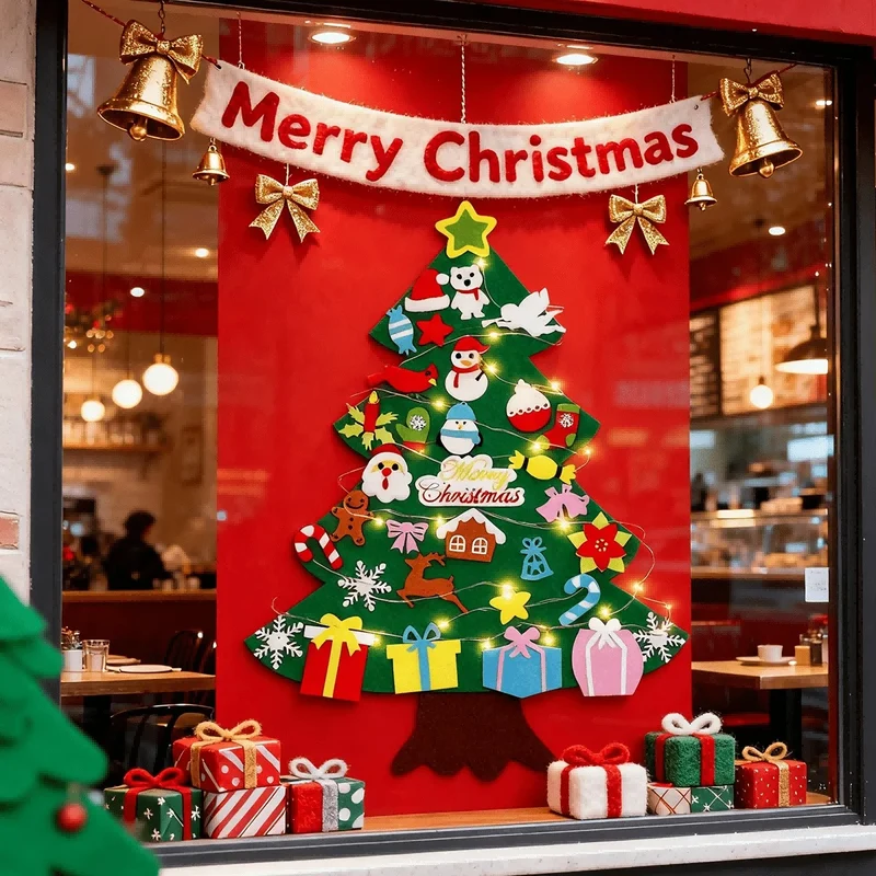Grand Sapin de Noël en Feutrine – 95 cm + Décos + Guirlande Offerte