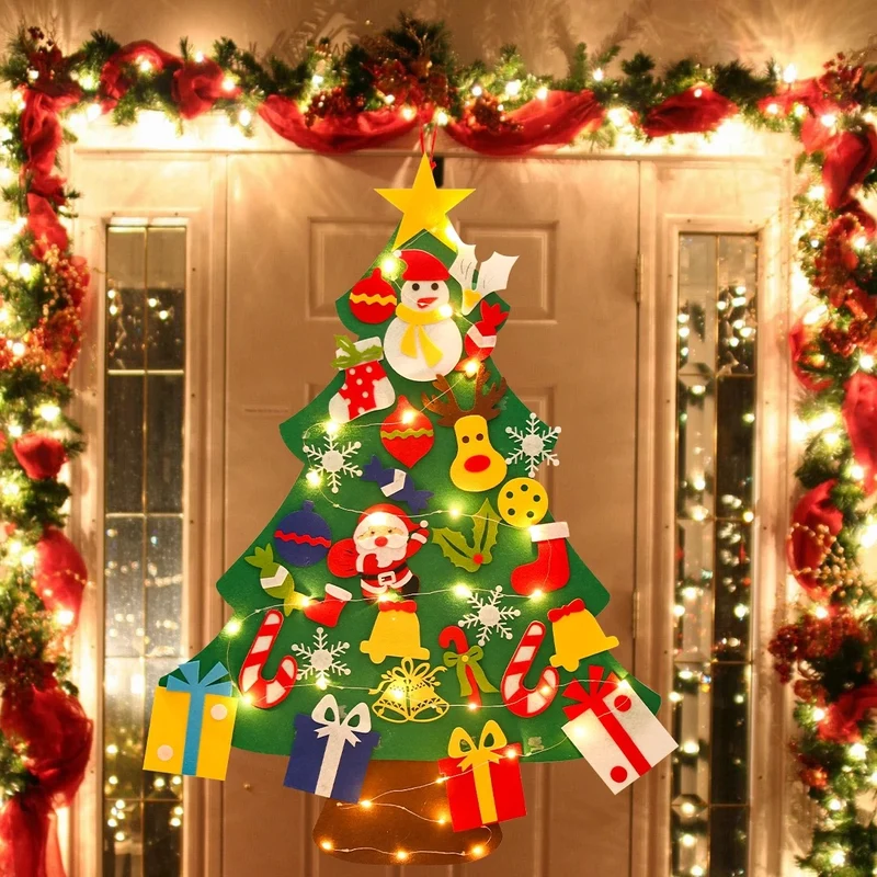 Grand Sapin de Noël en Feutrine – 95 cm + Décos + Guirlande Offerte