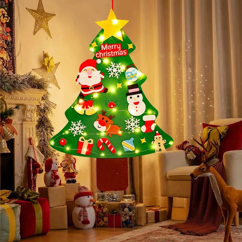 Grand Sapin de Noël en Feutrine – 95 cm + Décos + Guirlande Offerte
