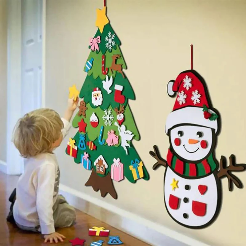 Grand Sapin de Noël en Feutrine – 95 cm + Décos + Guirlande Offerte