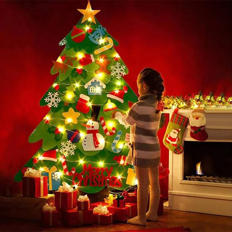 Grand Sapin de Noël en Feutrine – 95 cm + Décos + Guirlande Offerte