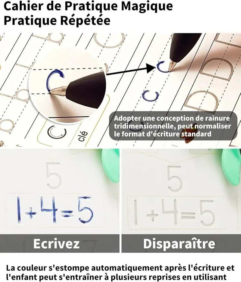 ✏️ Cahiers Magiques Réutilisables – Pack 4 en 1 : Alphabet, Chiffres, Dessin & Écriture