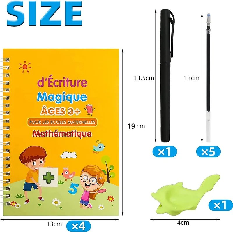 ✏️ Cahiers Magiques Réutilisables – Pack 4 en 1 : Alphabet, Chiffres, Dessin & Écriture