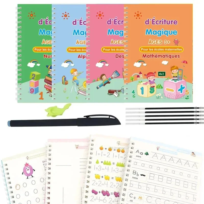 ✏️ Cahiers Magiques Réutilisables – Pack 4 en 1 : Alphabet, Chiffres, Dessin & Écriture