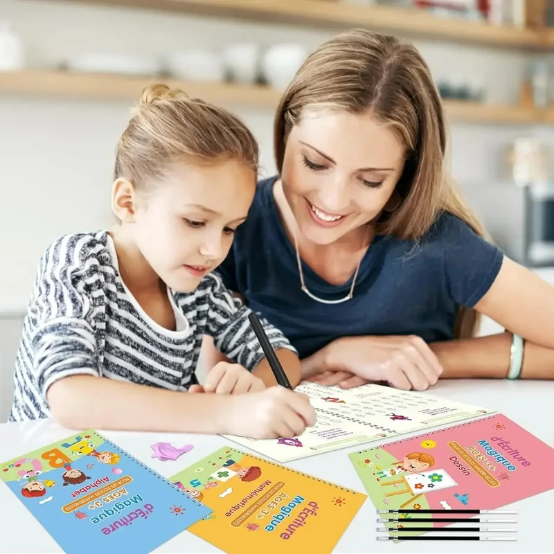 ✏️ Cahiers Magiques Réutilisables – Pack 4 en 1 : Alphabet, Chiffres, Dessin & Écriture