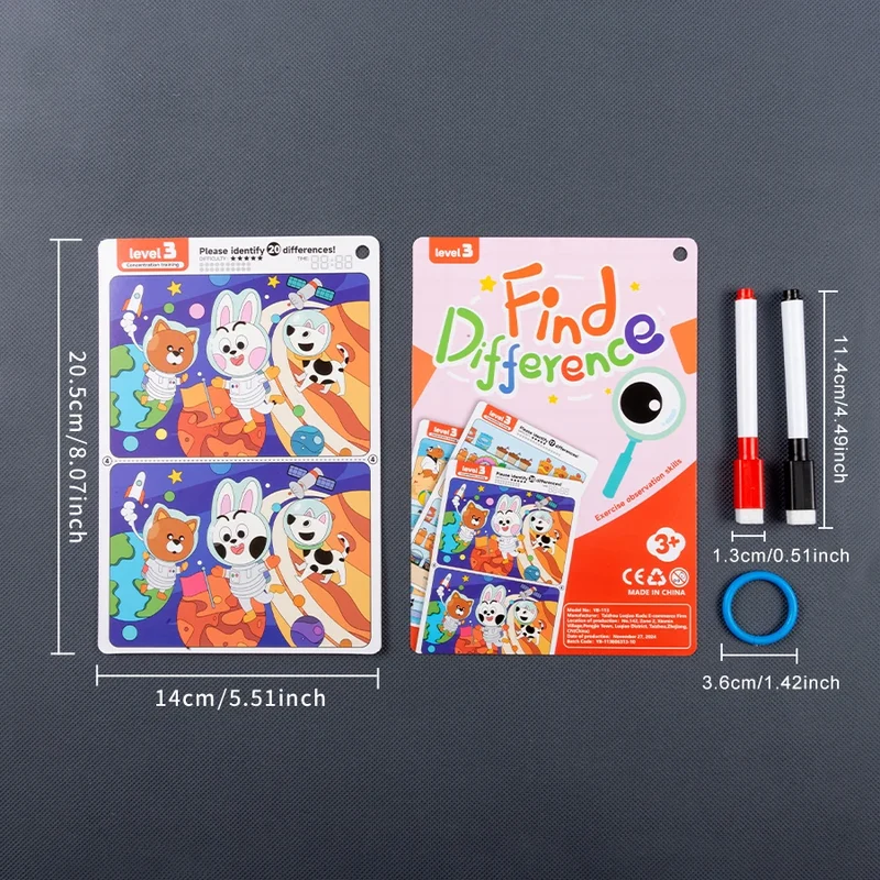 Jeu "Find the Difference" éducatif avec feutre effaçable