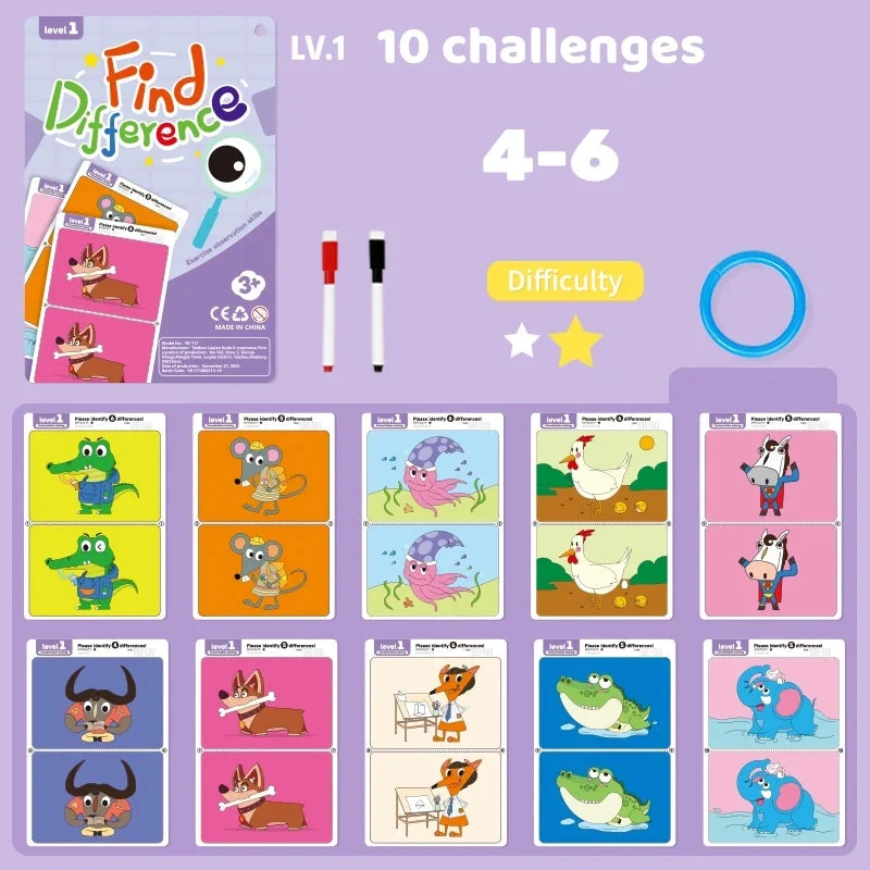 Jeu "Find the Difference" éducatif avec feutre effaçable