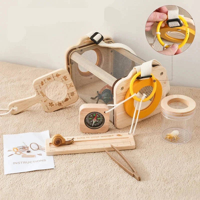 Kit d'explorateur en plein air pour enfants : jeu d'aventure Montessori en bois
