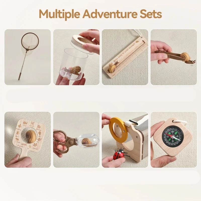 Kit d'explorateur en plein air pour enfants : jeu d'aventure Montessori en bois