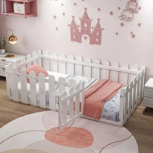 Lit Montessori au Sol Design Barrière – Sécurité & Autonomie dès le Plus Jeune Âge