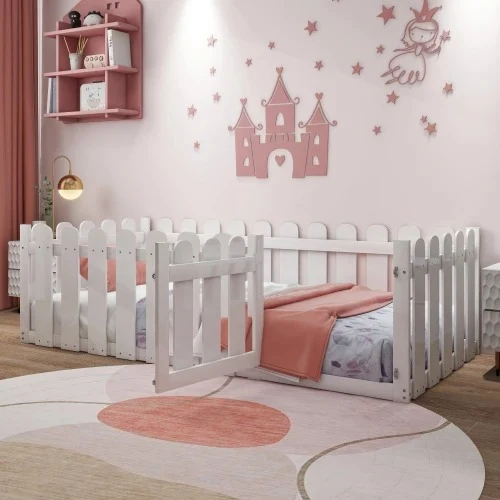 Lit Montessori au Sol Design Barrière – Sécurité & Autonomie dès le Plus Jeune Âge