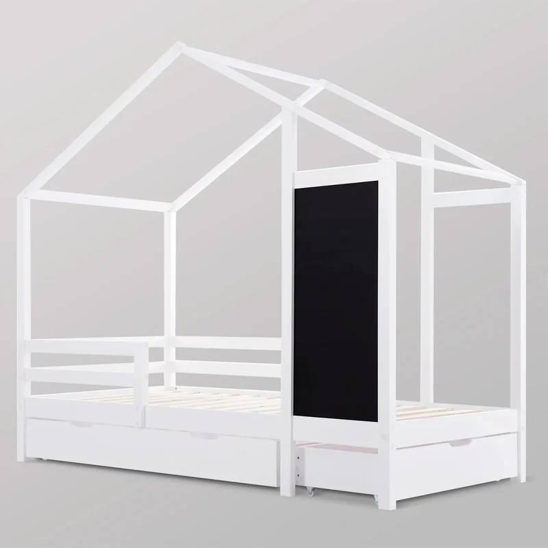 Lit Maison Montessori avec Tableau Noir & 2 Tiroirs
