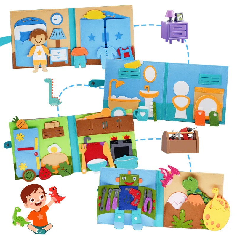 Livre Montessori Éducatif en Feutrine BizyKoady™ | Livre d'Activités Quiet Book Interactif pour Enfants 🌈📚