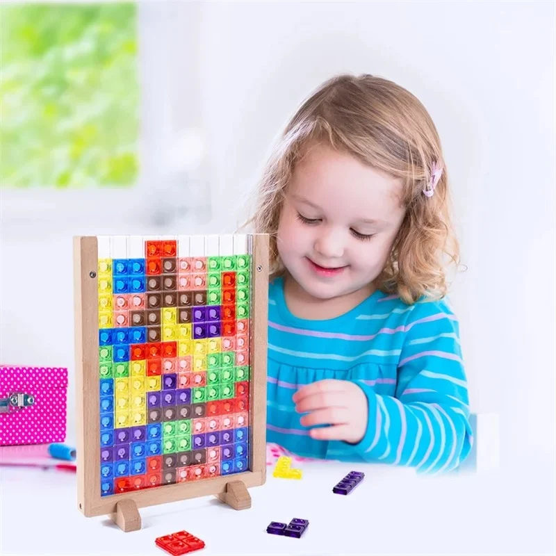 🎮 Jeu Tetris 3D en Bois – Puzzle Éducatif Montessori