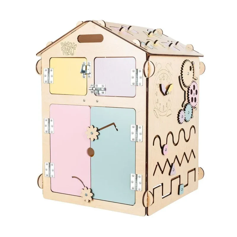 Set - BusyBoard Häuschen Natur/Pastell und kreativer Würfel