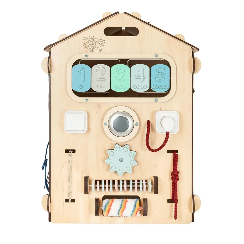 Set - BusyBoard Häuschen Natur/Minze und kreativer Würfel