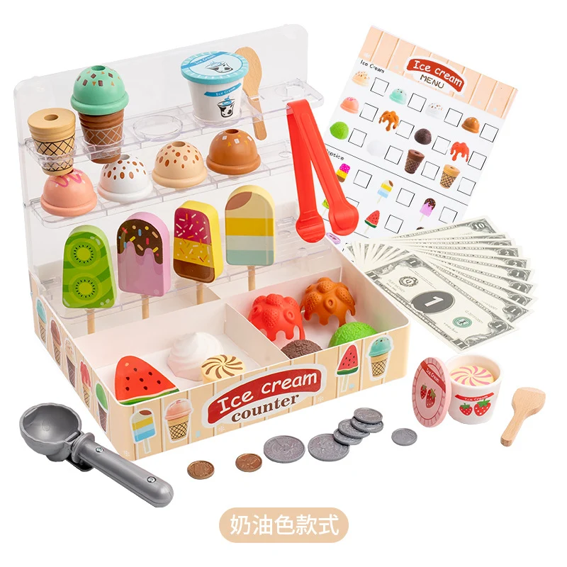Montessori Eiswagen Spielset aus Holz – Kinder Eisstand & Rollenspiel Spielzeug