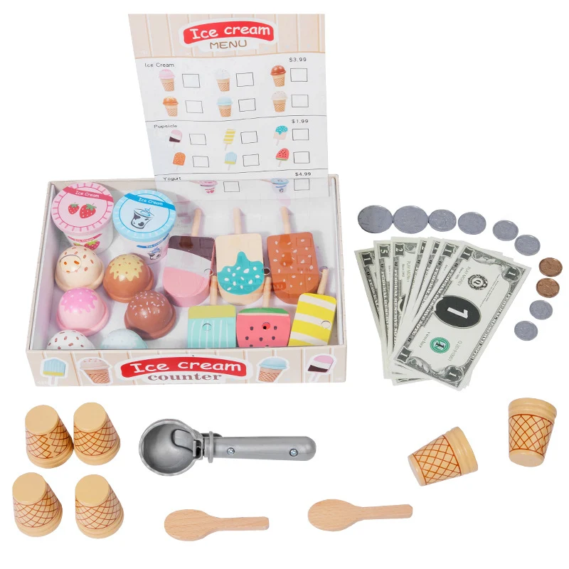 Montessori Eiswagen Spielset aus Holz – Kinder Eisstand & Rollenspiel Spielzeug