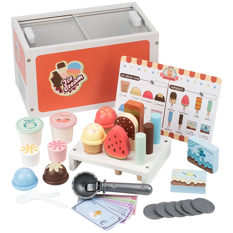 Montessori Eiswagen Spielset aus Holz – Kinder Eisstand & Rollenspiel Spielzeug