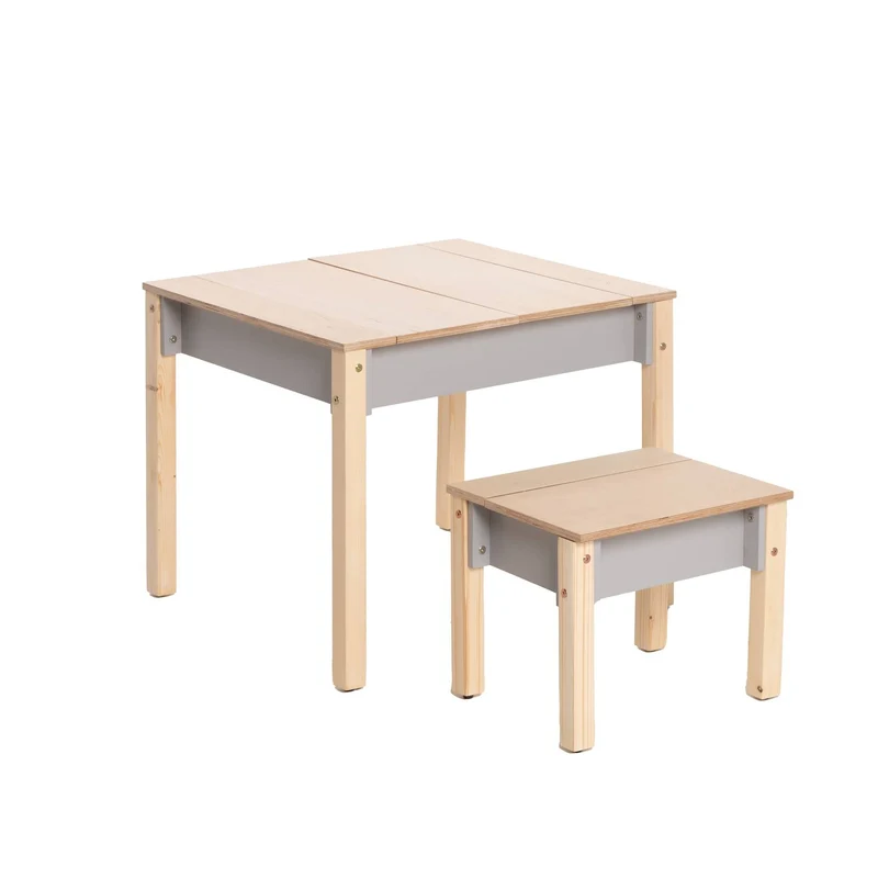 Montessori Kindertisch mit Stauraum & Hocker – Holz Schreibtisch Set für Kinder