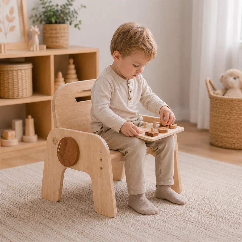 Montessori Kinderstuhl aus Holz – 3-fach höhenverstellbarer Kinderhocker