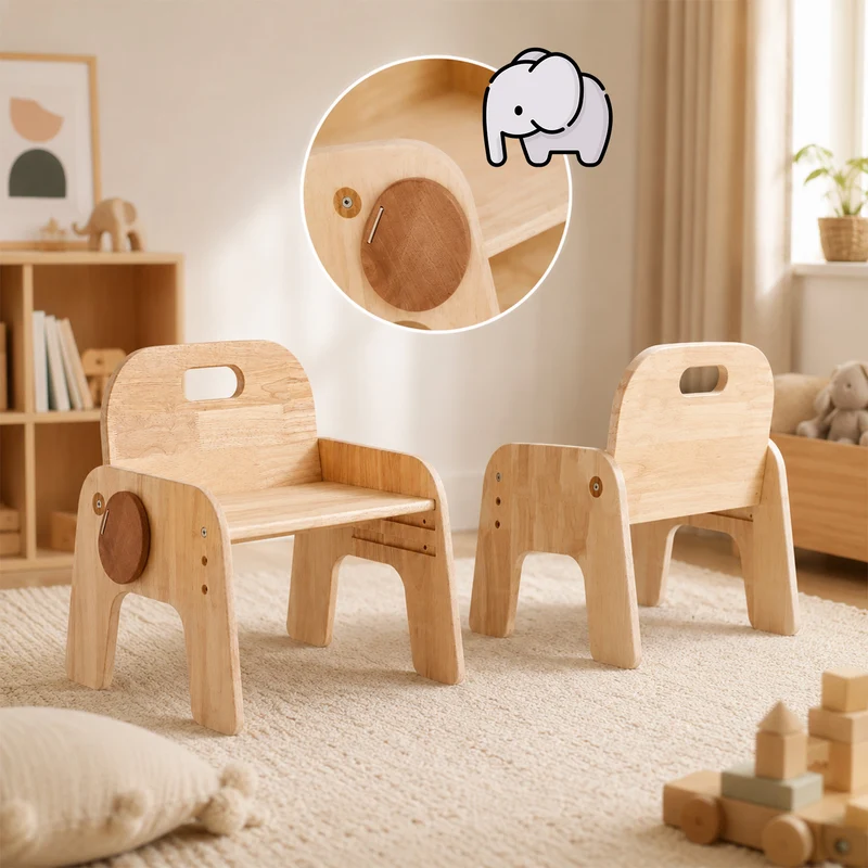 Montessori Kinderstuhl aus Holz – 3-fach höhenverstellbarer Kinderhocker