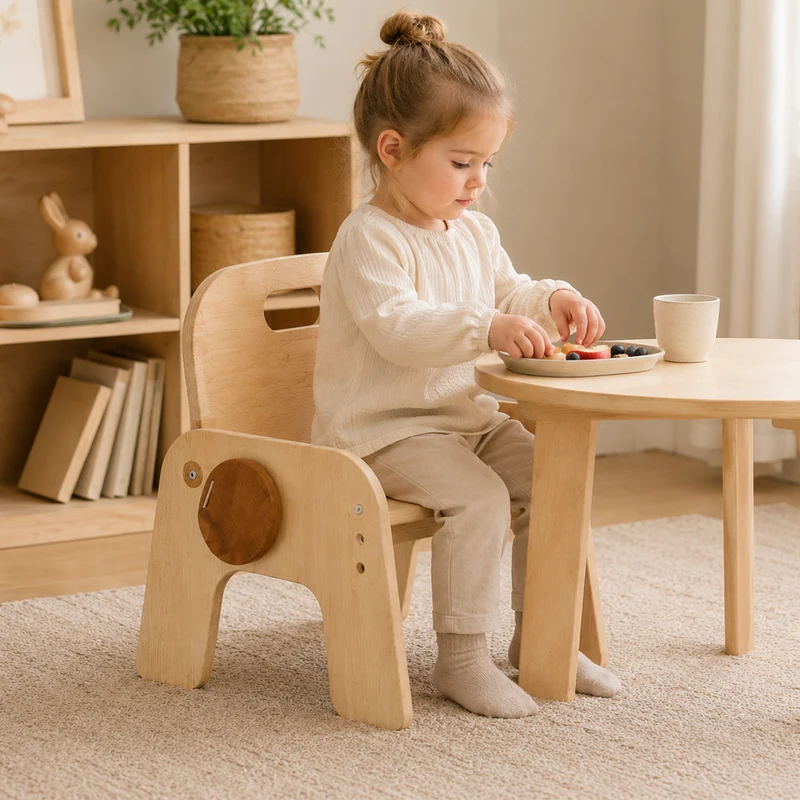 Montessori Kinderstuhl aus Holz – 3-fach höhenverstellbarer Kinderhocker