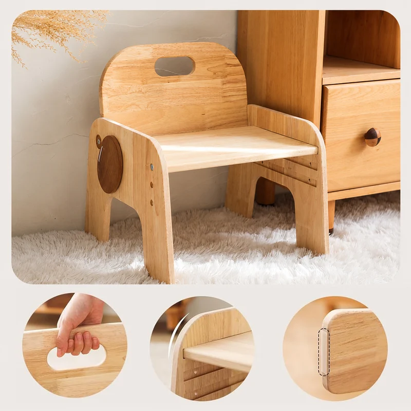 Montessori Kinderstuhl aus Holz – 3-fach höhenverstellbarer Kinderhocker
