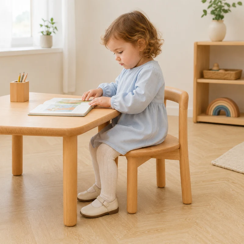 Montessori Niedriger Kinderstuhl aus massivem Buchenholz